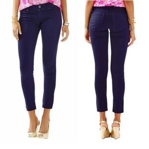 LILLY PULITZER Worth Skinny Pants Sateen Stretch Midnight Navy Low